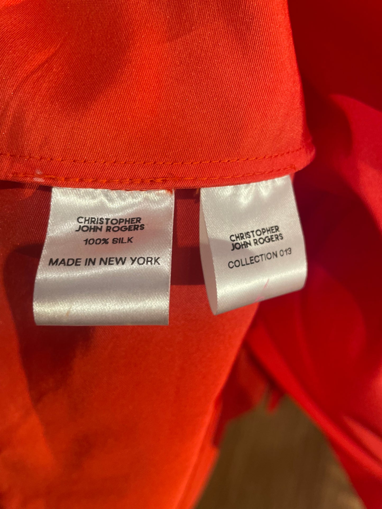 Christopher John Rogers Red Origami Style Strapless Top Material Composition Tag