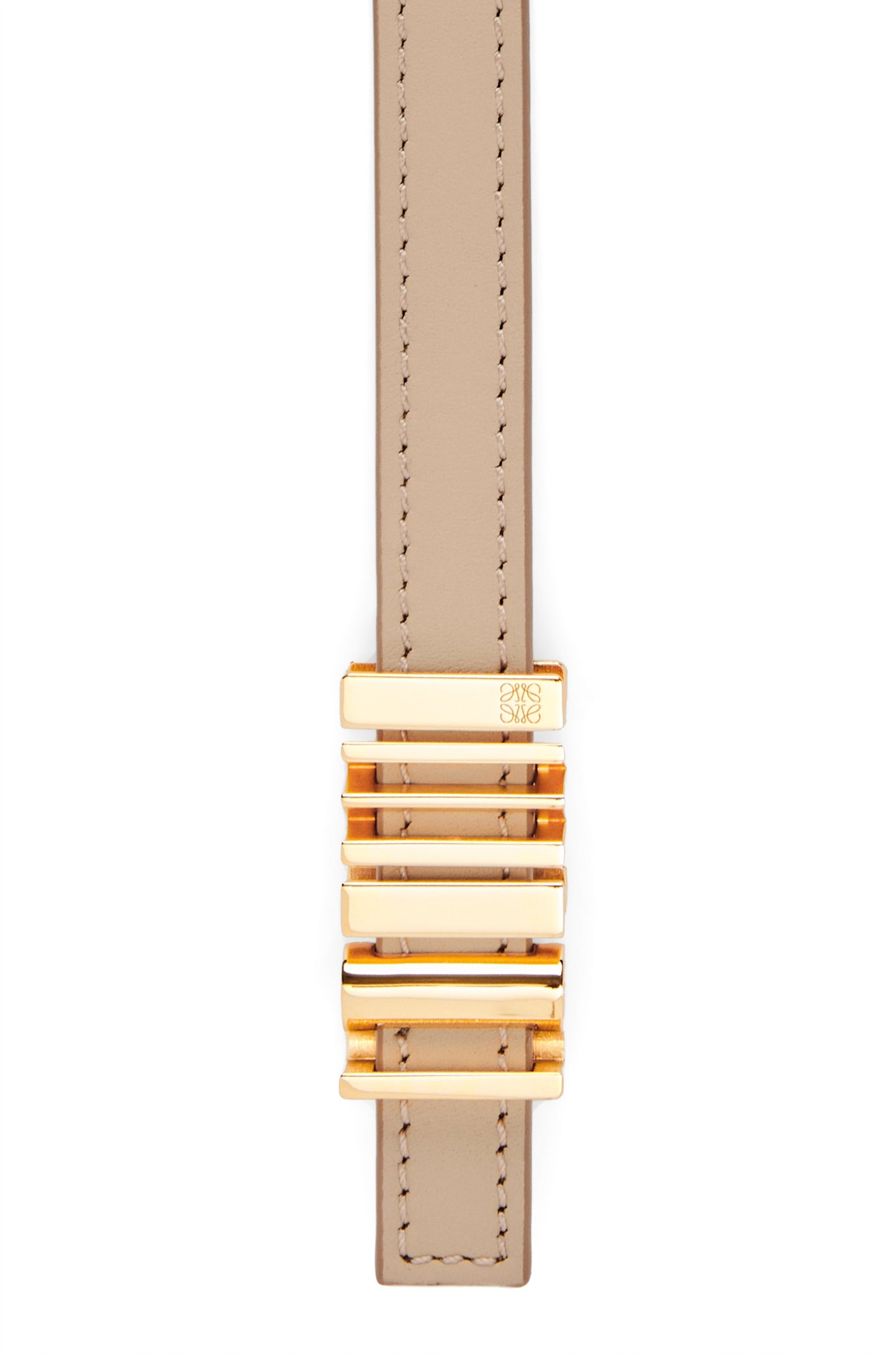 Loewe Graphic Buckle Leather Skinny Belt in Oak Gold Product Shot Top View