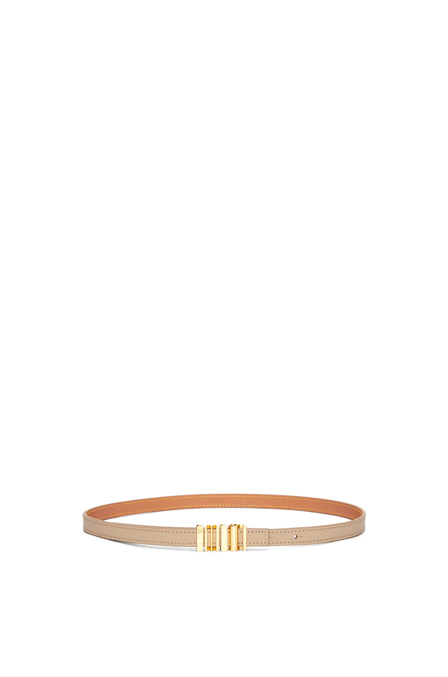Loewe Graphic Buckle Leather Skinny Belt in Oak Gold Product Shot