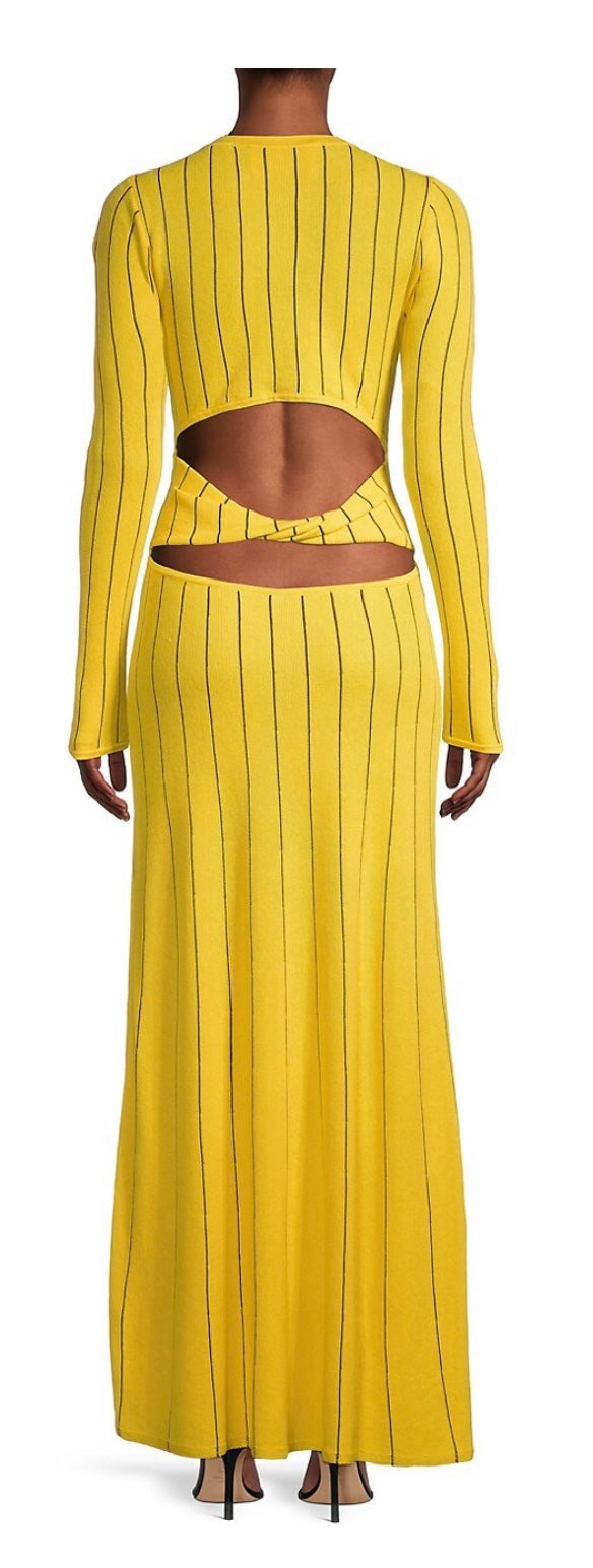 Victor Glemaud Yellow Pinstripe Dress Product Shot on Model Back View