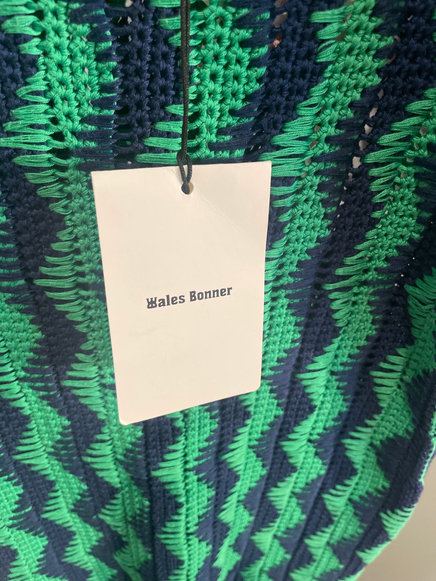 Wales Bonner Ocean Zigzag Knit Skirt in Navy Blue and Green Designer Tag