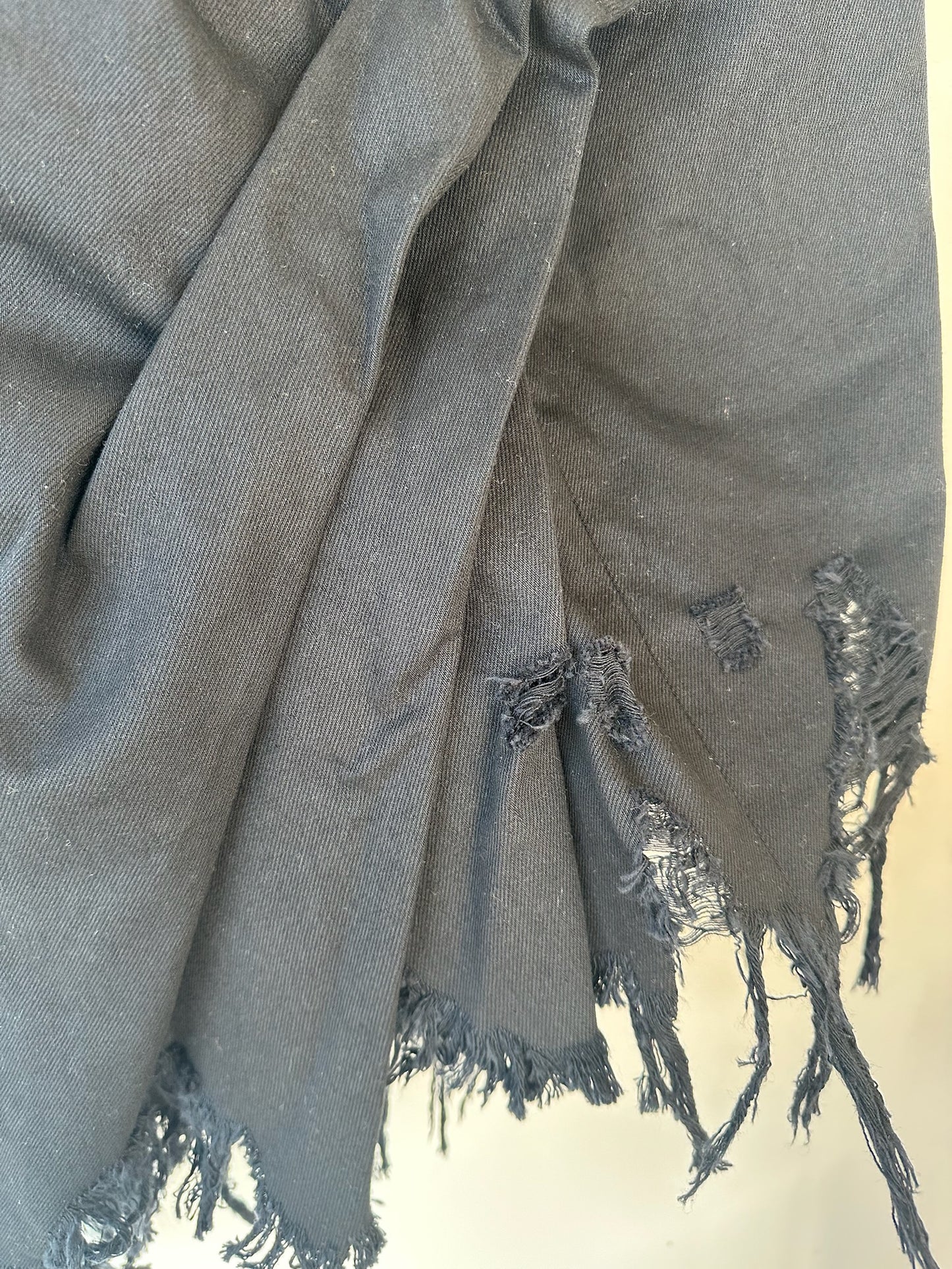 Alexander Wang Distressed Black Denim Frayed Skirt Zoom on Fringe Detail