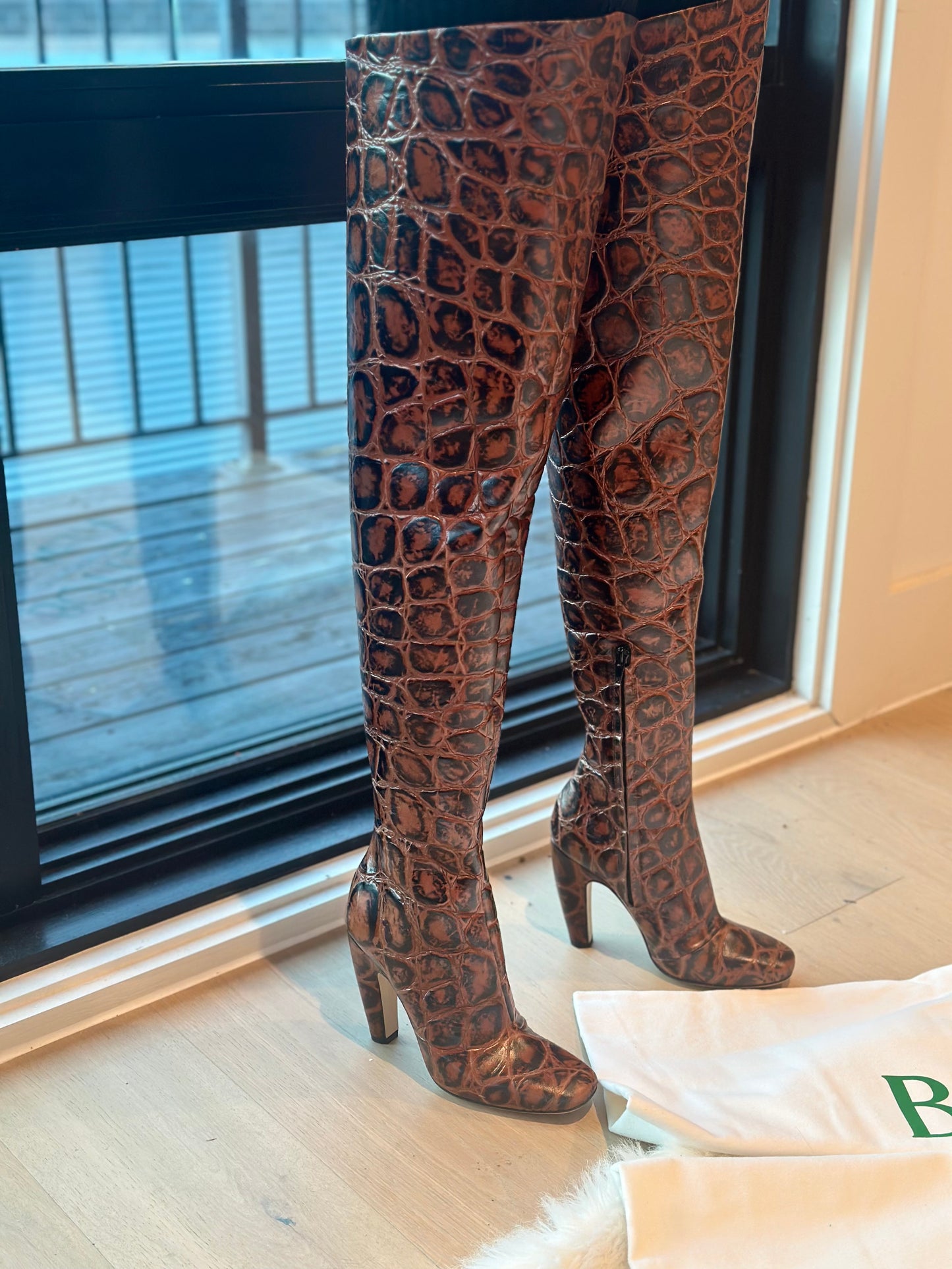 Bottega Veneta Croc Canalazzo Over the Knee Boots Model Standing