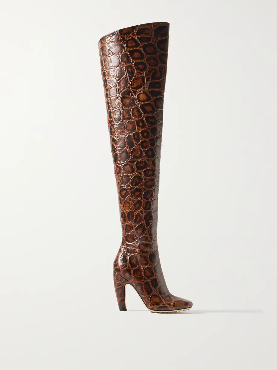 Bottega Veneta Croc Canalazzo Over the Knee Boots Product Shot