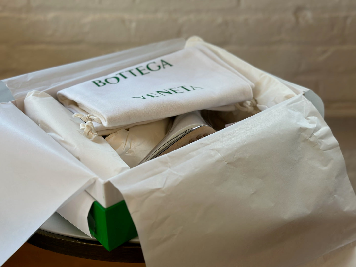 Bottega Veneta Silver Rocket Mules In Box