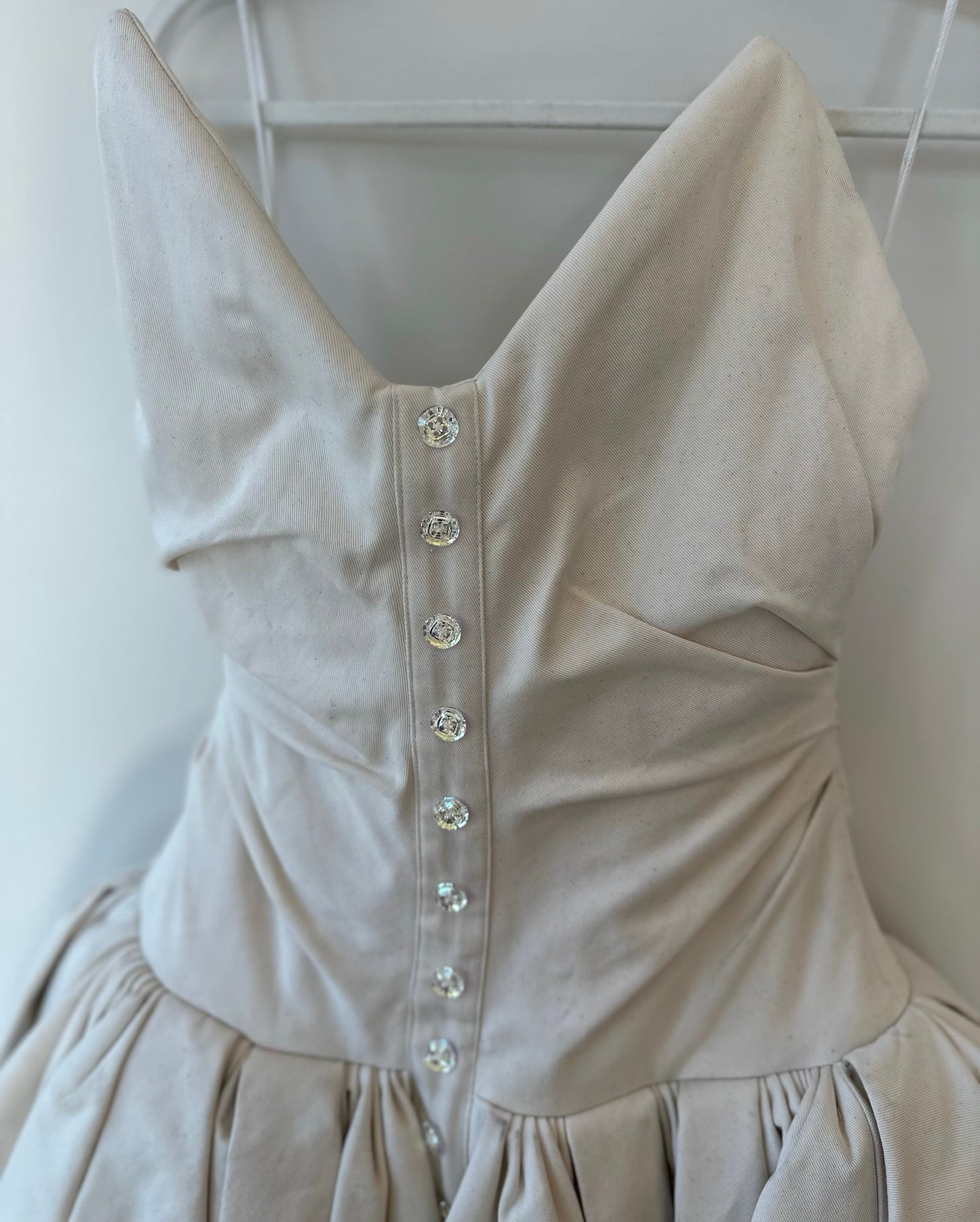 Christopher John Rogers Handkerchief Dress Close Up of Crystal Buttons