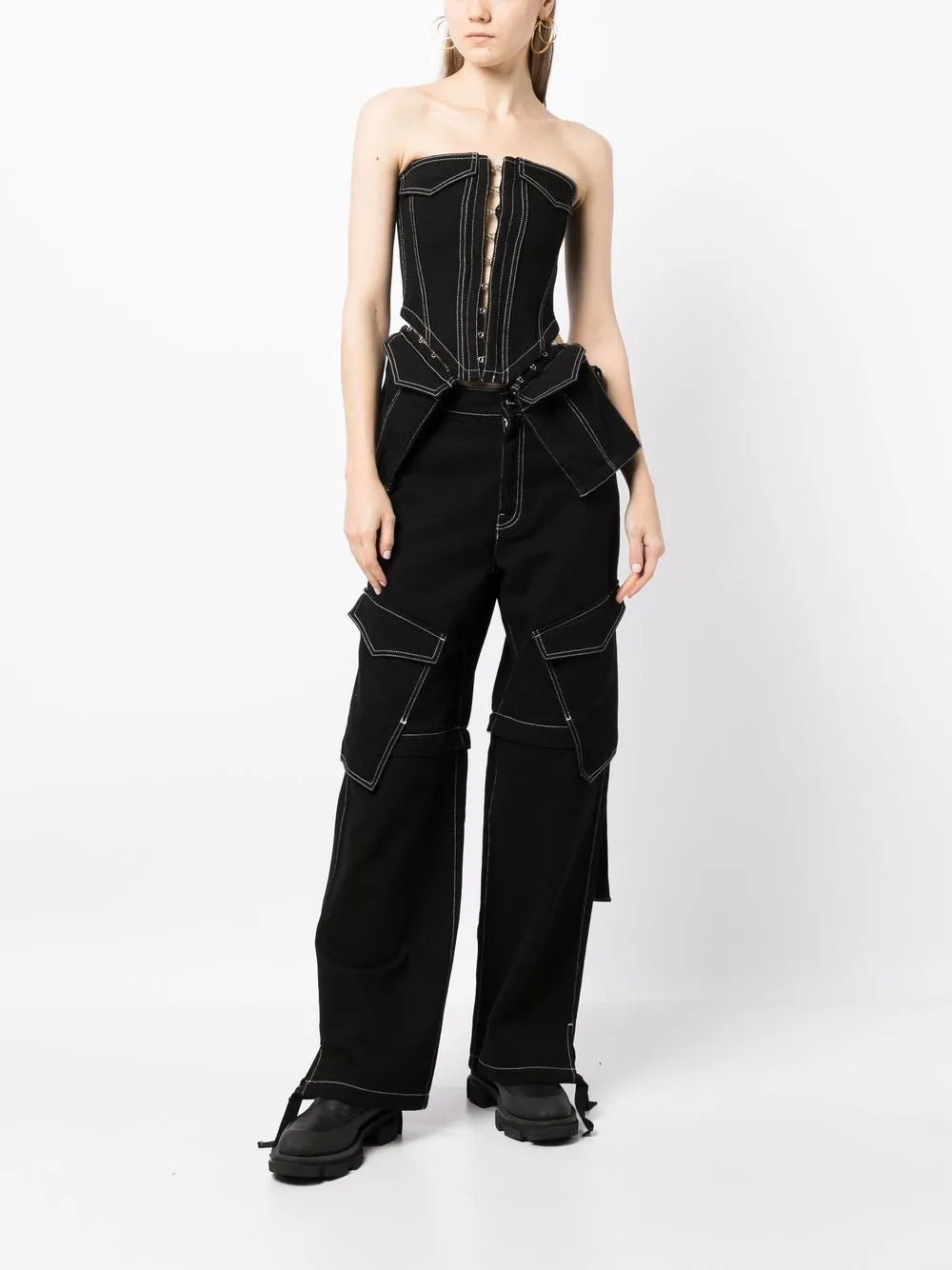 Dion Lee Black Denim Detachable Pocket Corset Bustier on Model