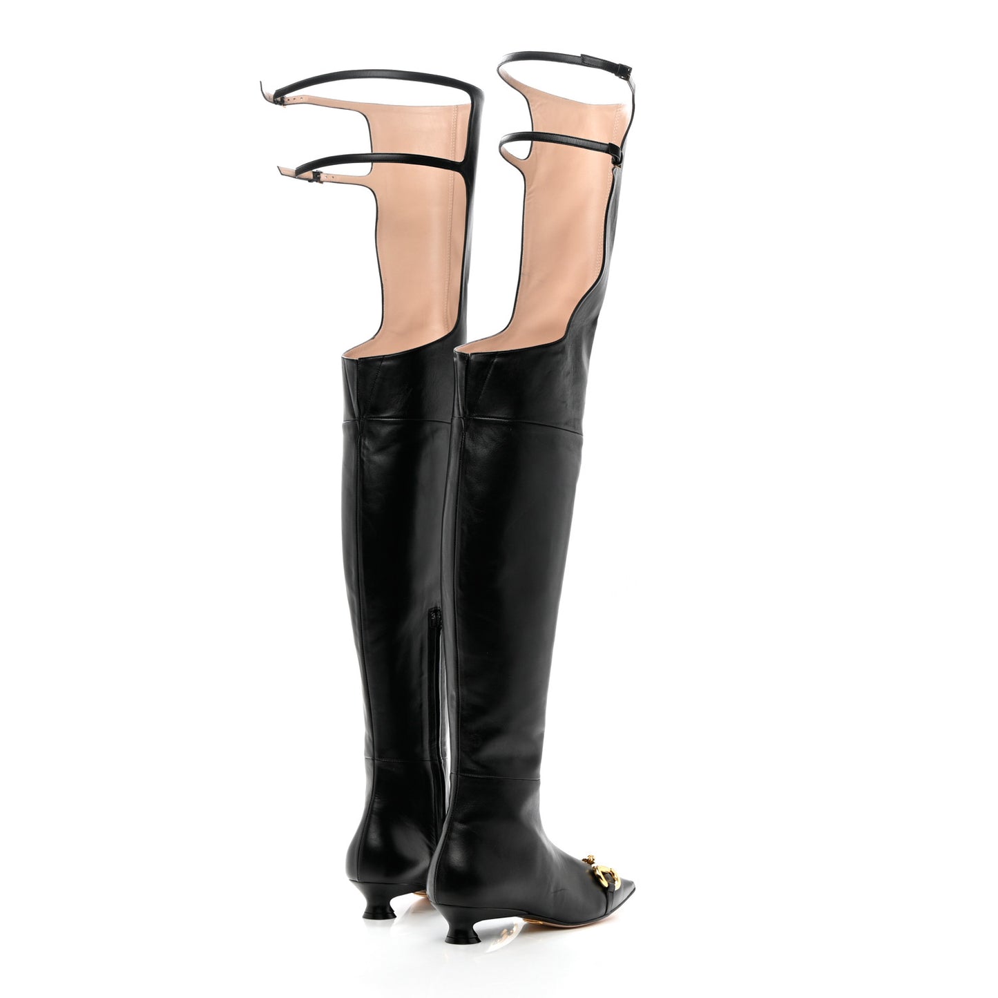 Gucci Black Leather Over the Knee Horsebit Boots Product Shot Back View