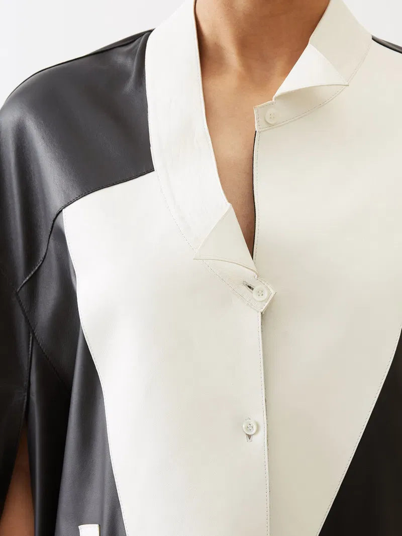 Loewe Asymmetric Leather Bib Panelled Shirtdress Zoom on Button Detail