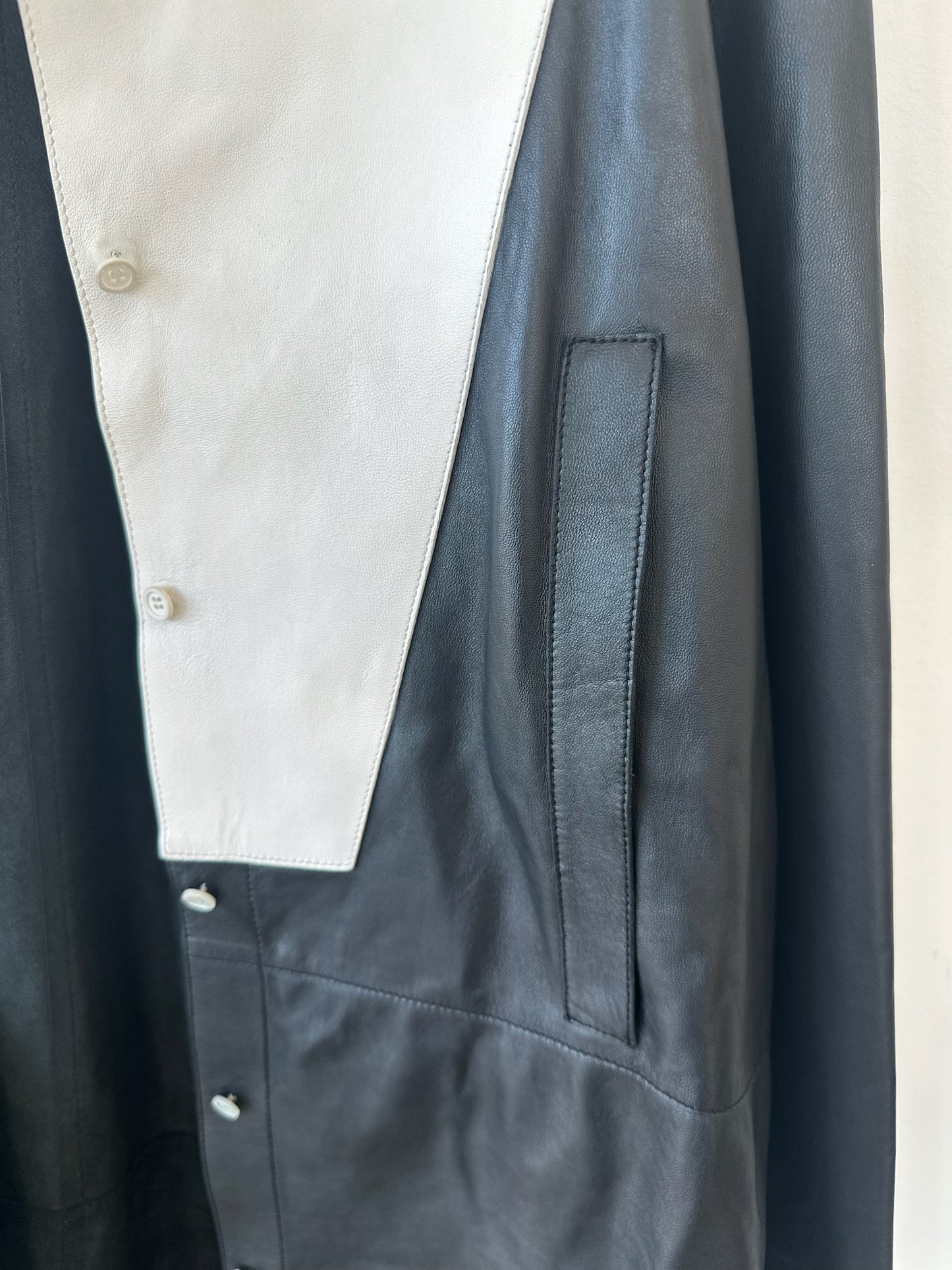Loewe Asymmetric Leather Bib Panelled Shirtdress Zoom on Pocket Detail