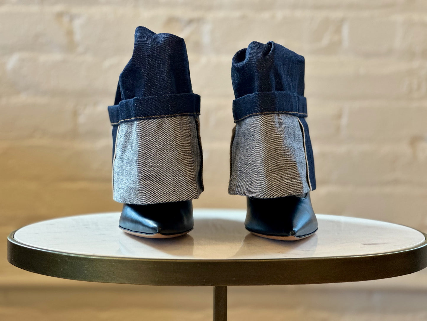 Loewe Dark Denim Foldover Boots Front View