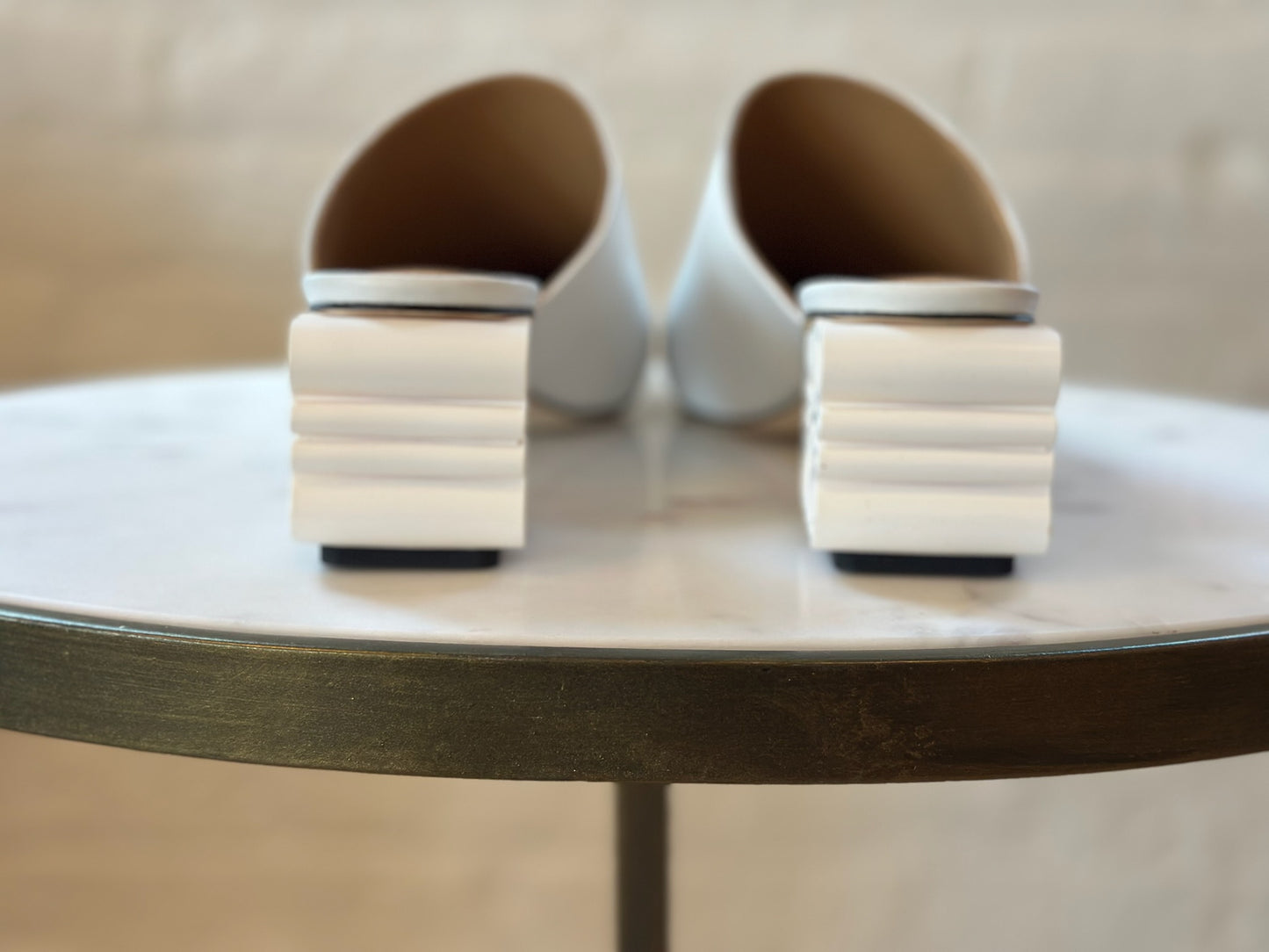 Loewe White Leather Anagram Mules Back View