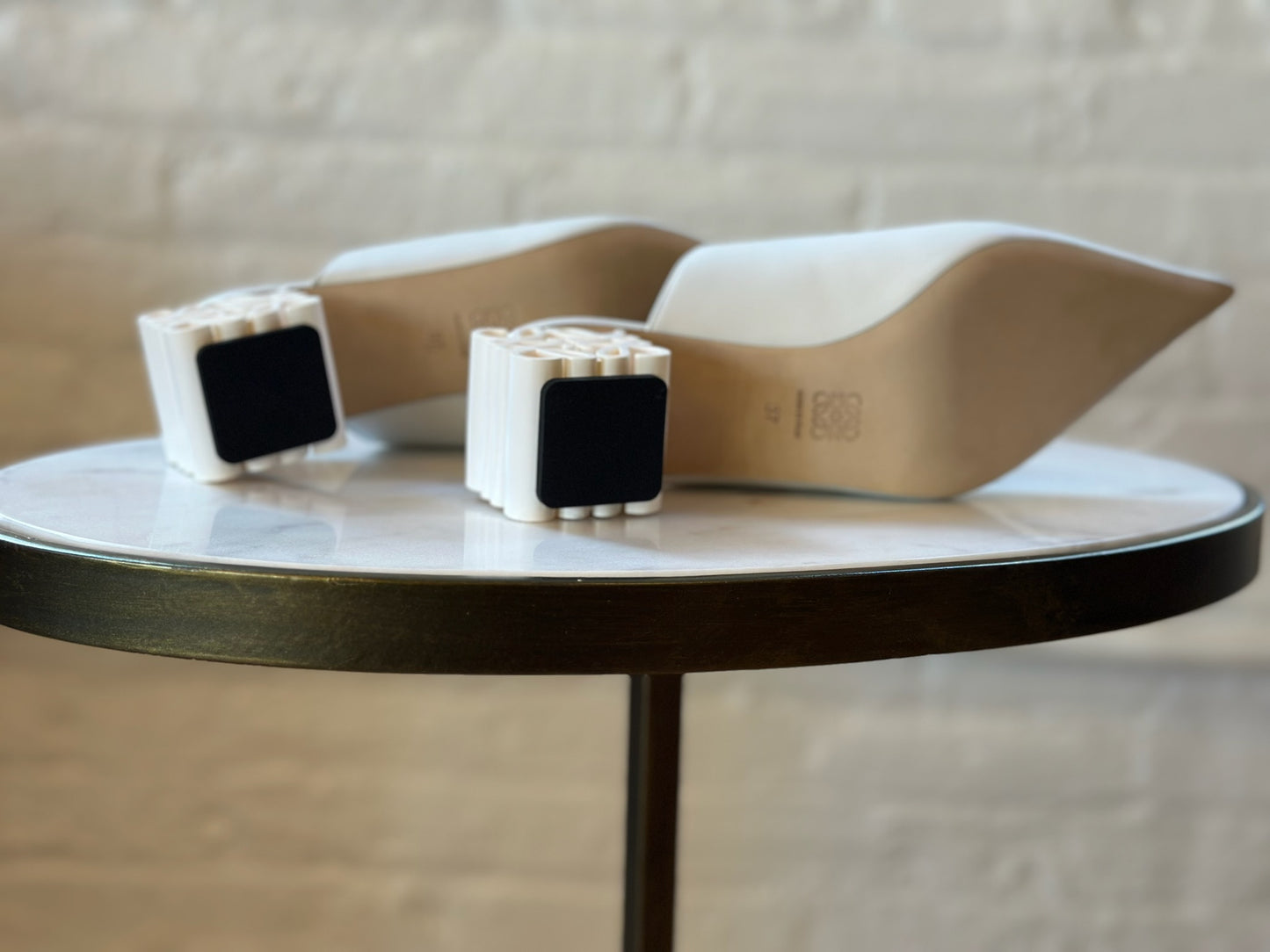 Loewe White Leather Anagram Mules Bottom Soles