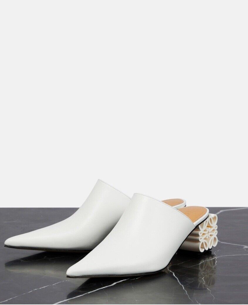 Loewe White Leather Anagram Mules Product Shot Side View