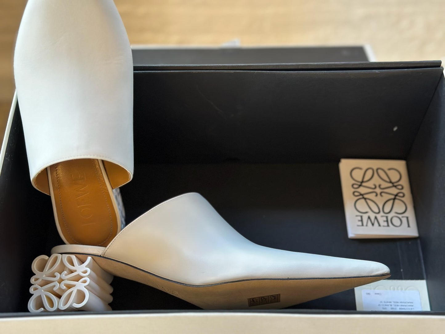 Loewe White Leather Anagram Mules In Box