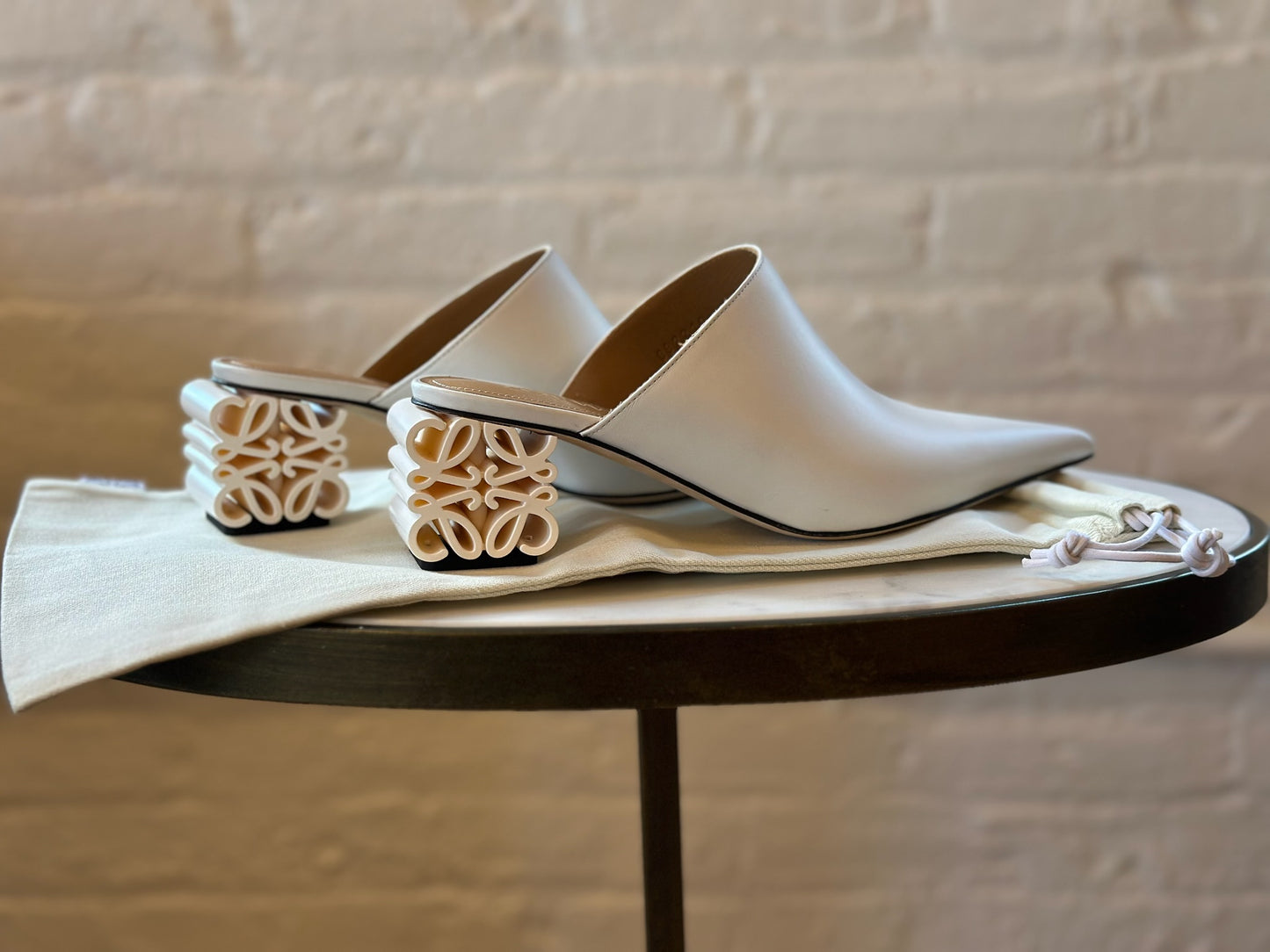 Loewe White Leather Anagram Mules Side View