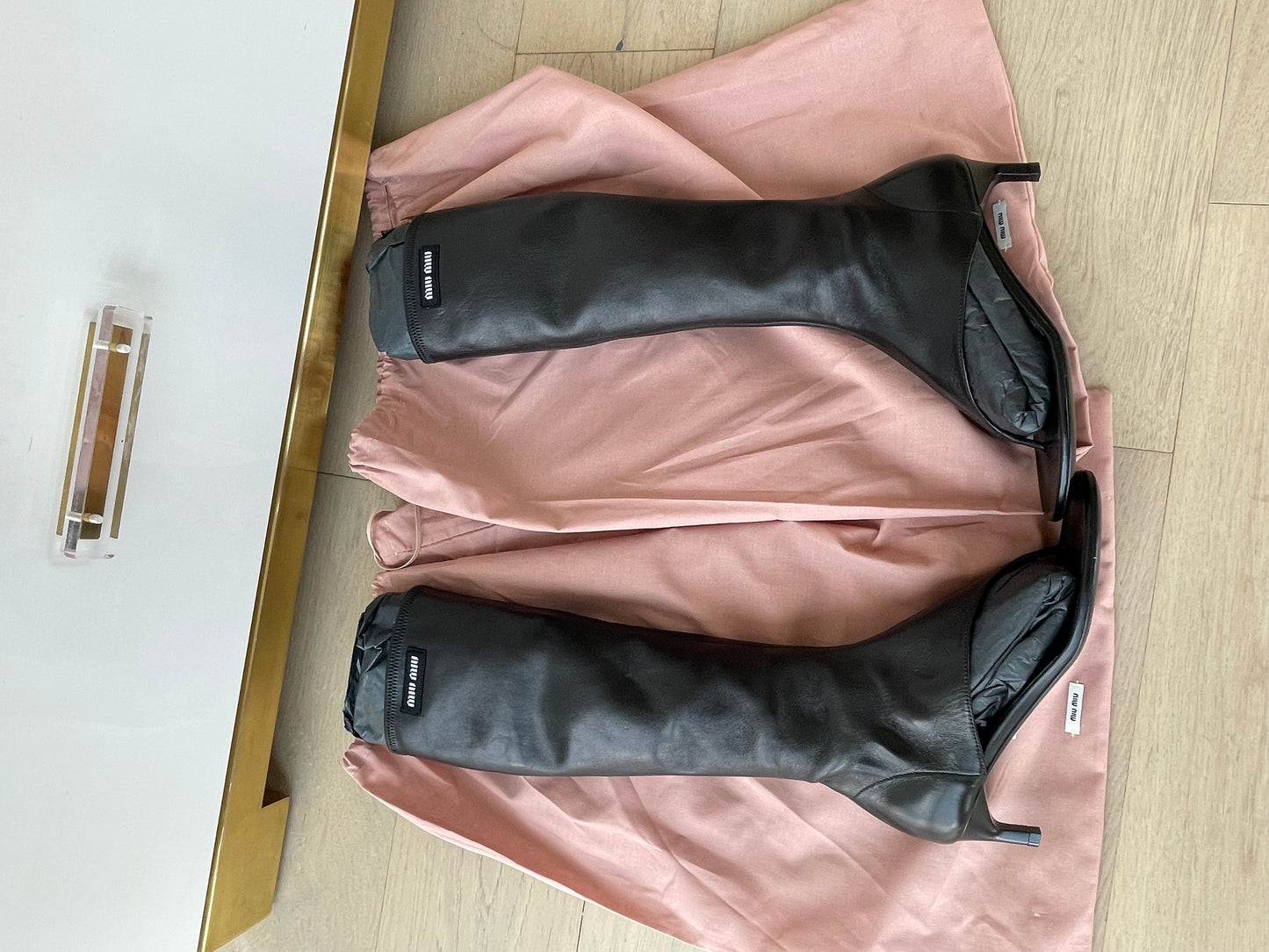 Miu Miu Black Leather Thong Boots in Box