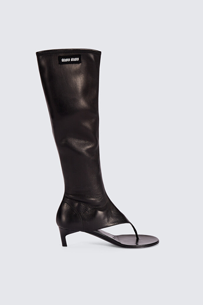 Miu Miu Black Leather Thong Boots Product Shot Profile View