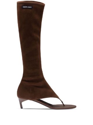 Miu Miu Brown Suede Thong Boots Product Shot Side View