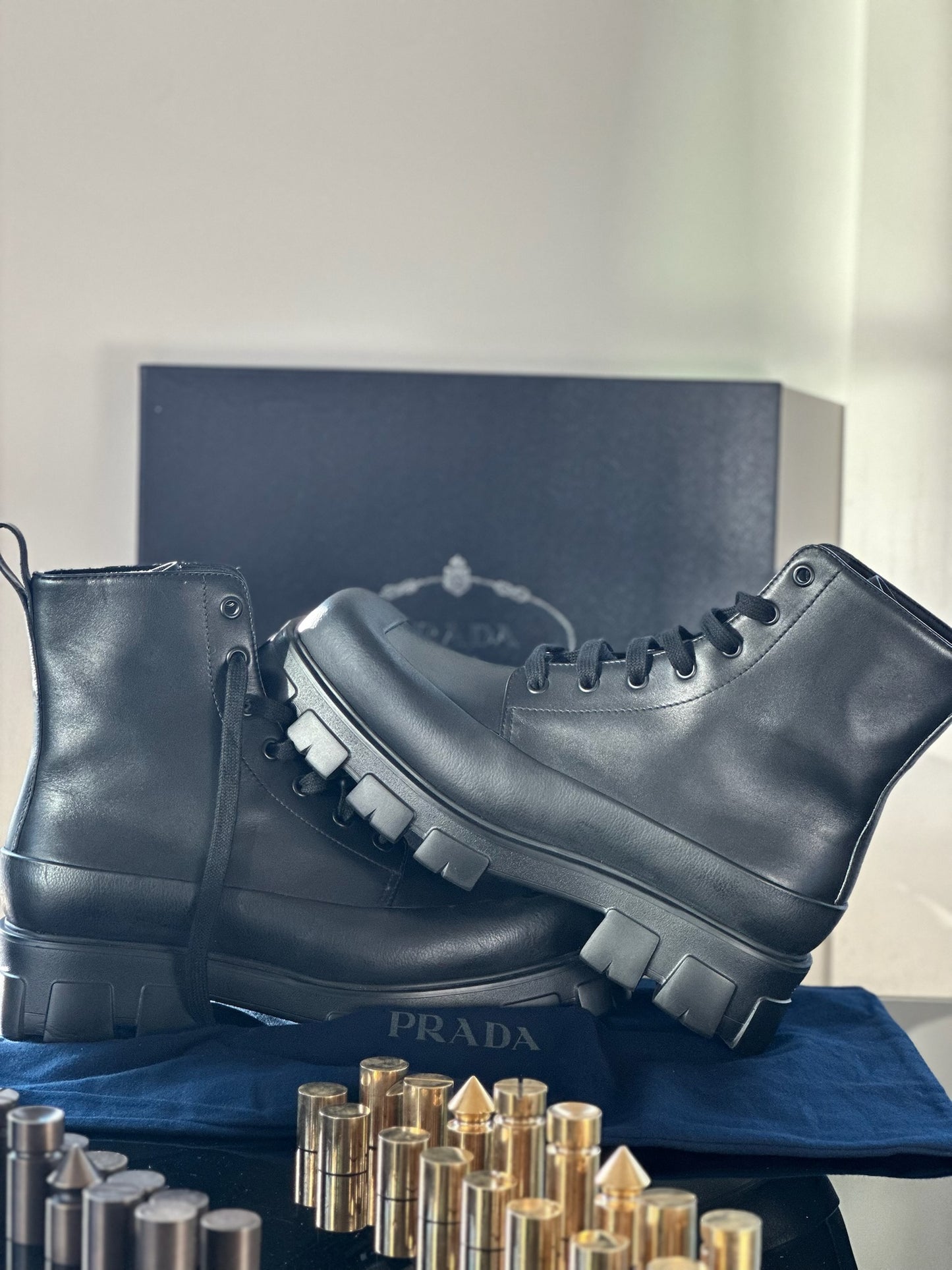 Prada Men's Square Toe Boots Side View