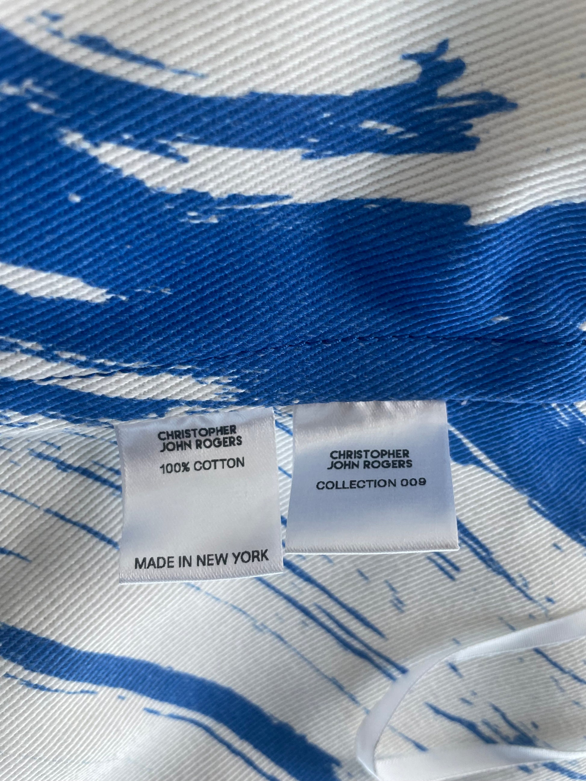 Christopher John Rogers Blue White Wave Check Denim Halter Top Product Shot Material Tags