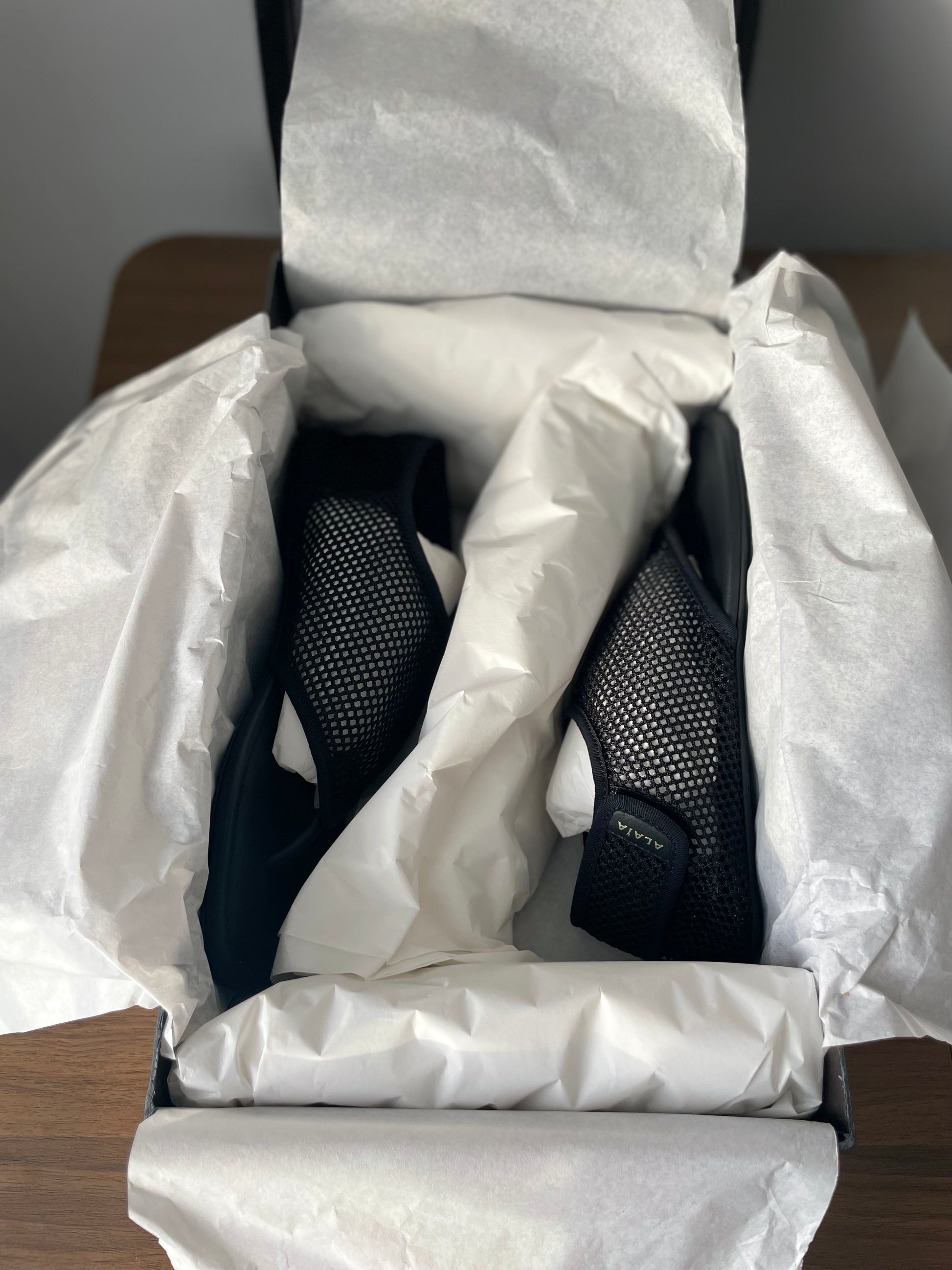 Alaia black mesh thong flat sandals new in box