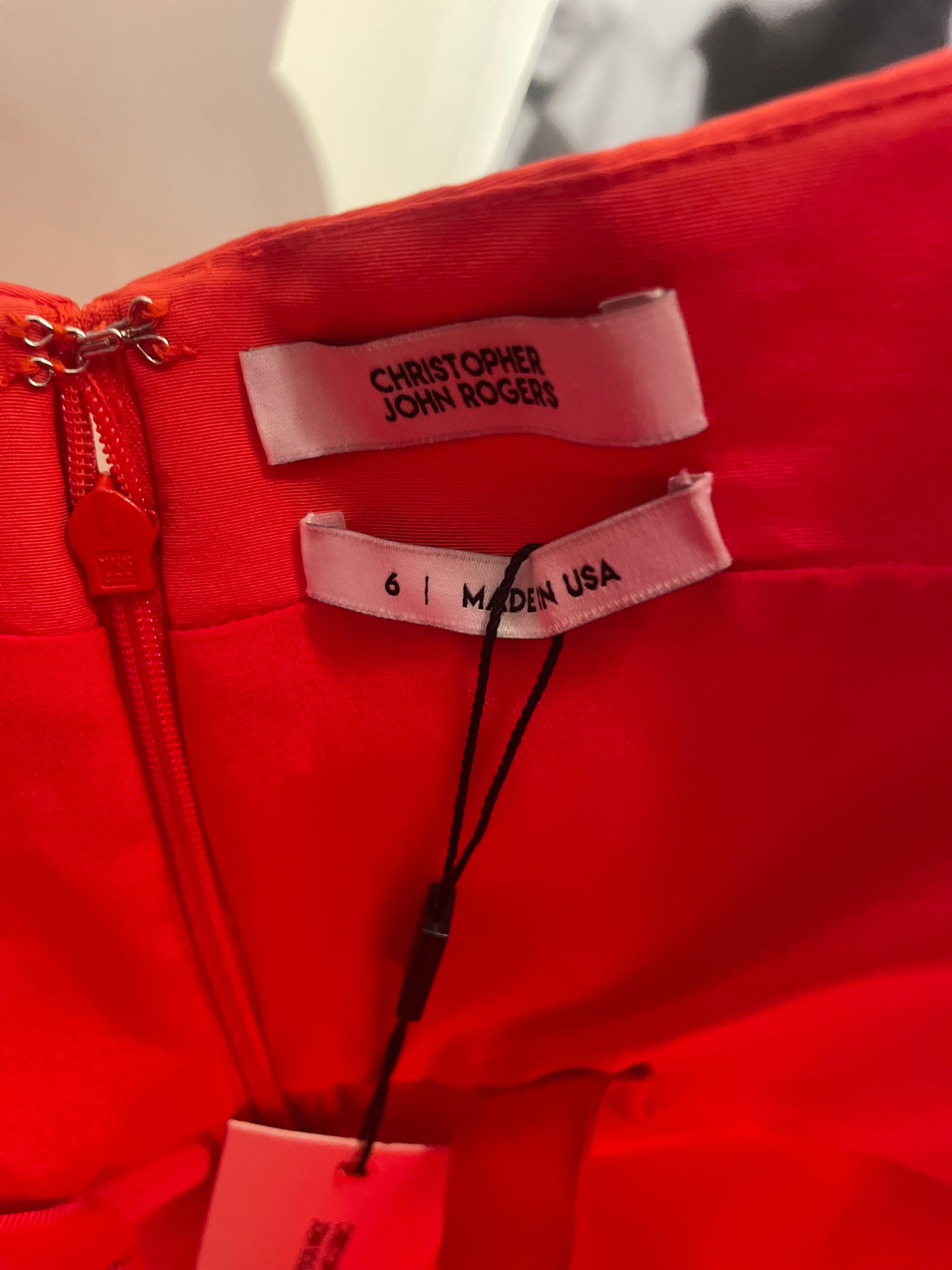 Christopher John Rogers Red Origami Style Strapless Top Tag View