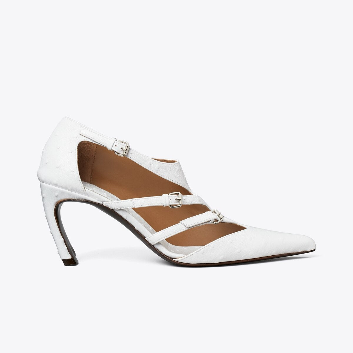Tory Burch White Multi-Buckle Pump Product Shot against white background