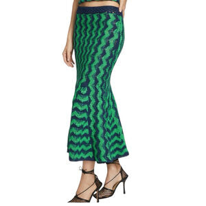 Wales Bonner Ocean Zigzag Skirt in Navy Blue and Green Model 2