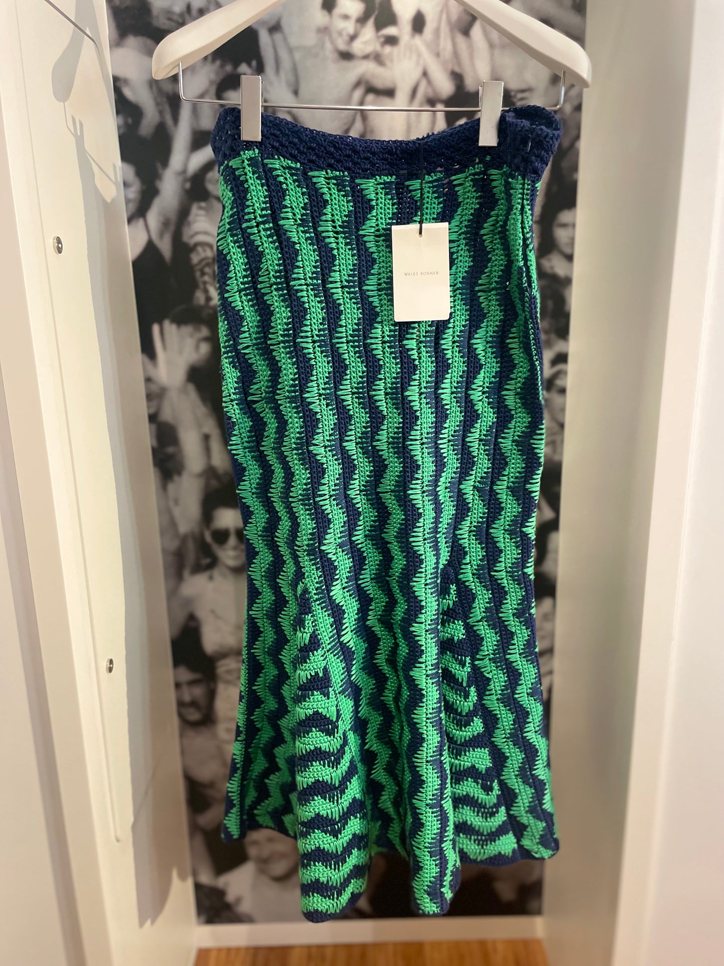 Wales Bonner Ocean Zigzag Knit Skirt in Navy Blue and Green Back View