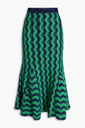 Wales Bonner Ocean Zigzag Skirt in Navy Blue and Green Product Shot