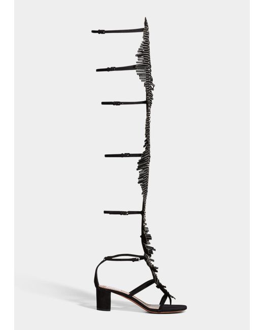Alaia Suede Studded Feather Fringed Gladiator Sandal Size 37 | Muse Boutique