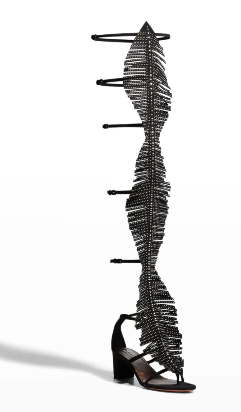 Alaia Suede Studded Feather Fringed Gladiator Sandal Size 37 | Muse Boutique