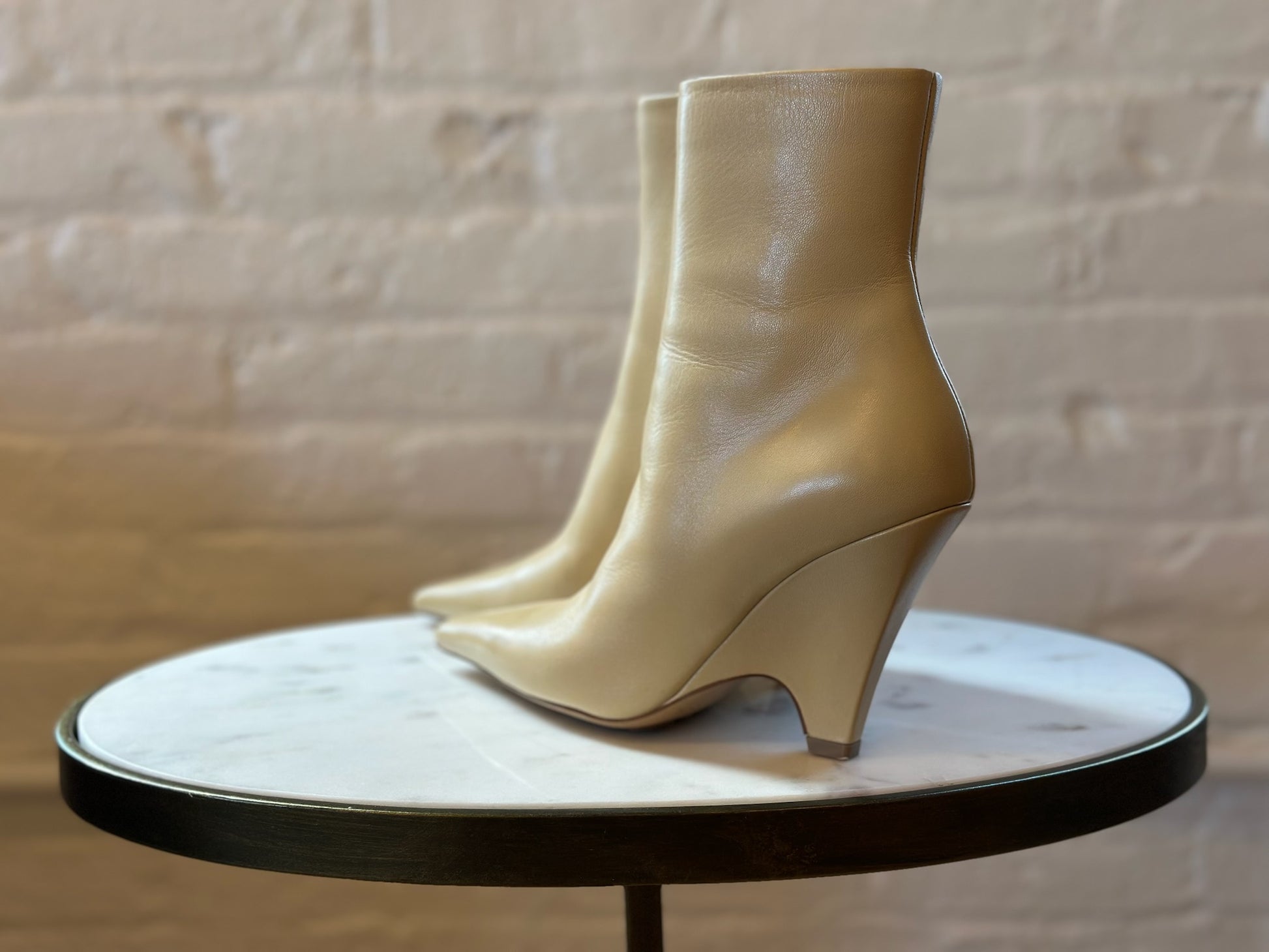 Bottega Veneta Leather Wedge Bootie in Cane Sugar Size 37 Muse