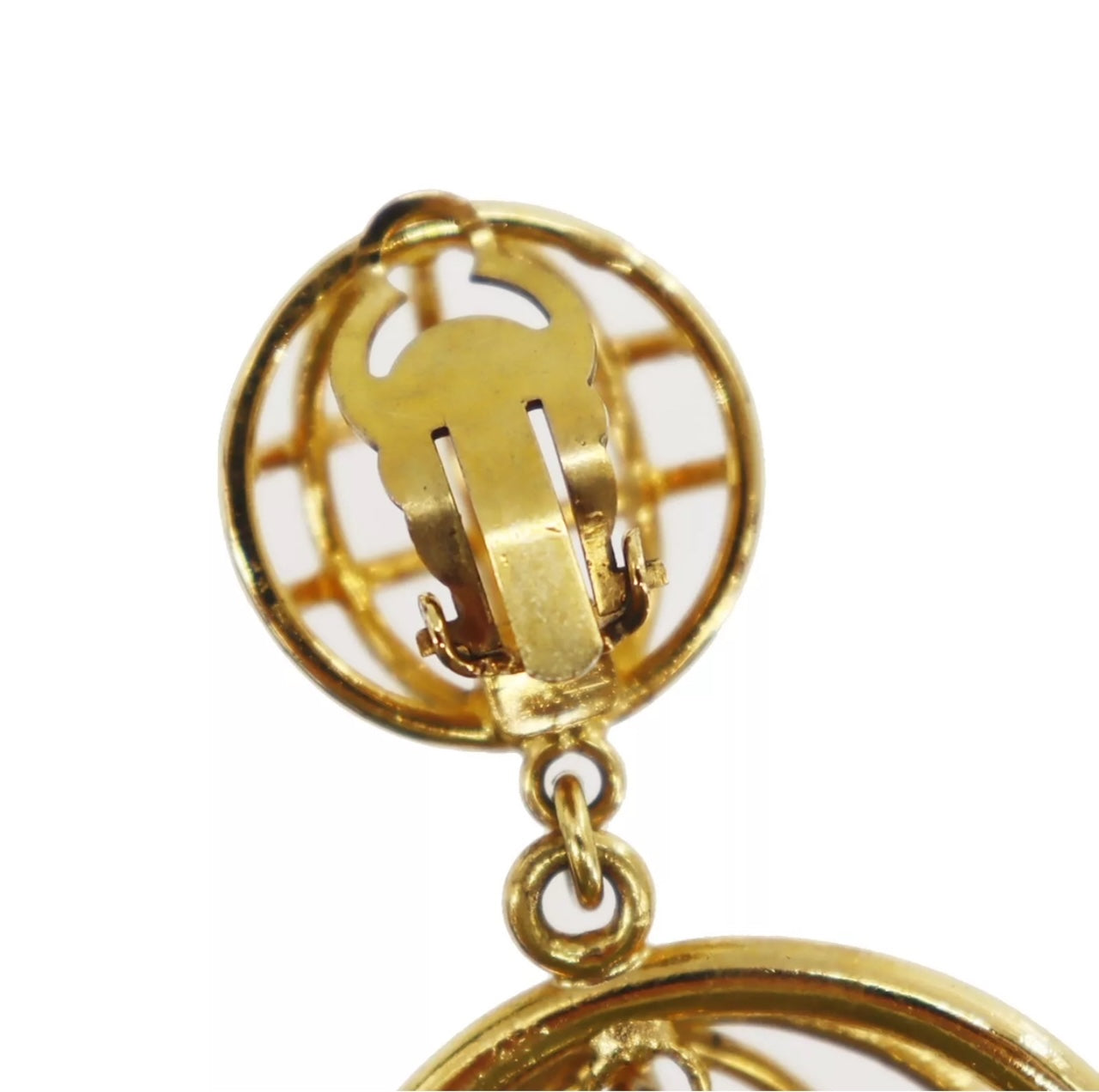 CHANEL vintage birdcage clip-on earrings closeup on clip