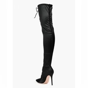 Gianvito Rossi Amanda Raso Black Lace Up Thigh High Boots Product Shot Back View