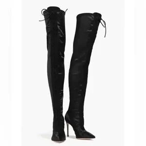 Gianvito Rossi Amanda Raso Black Lace Up Thigh High Boots Product Shot Pair