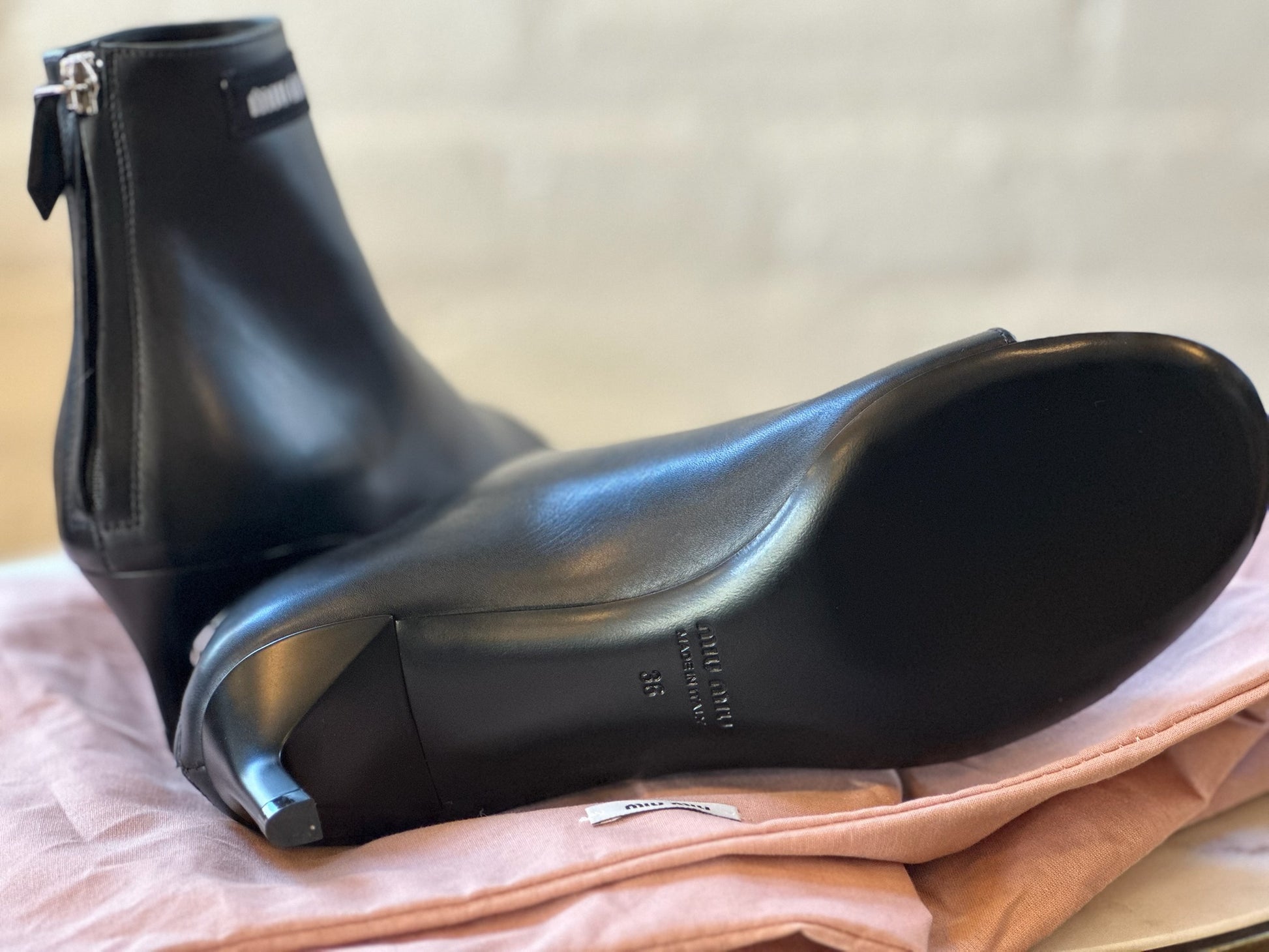 Miu Miu Black Ankle Peep Toe Booties Soles