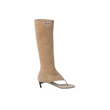 Miu Miu Tan Suede Thong Gladiator Boots Product Shot Over White Background