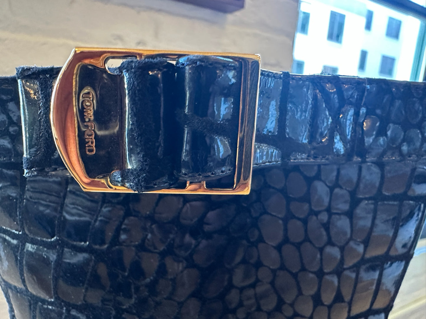 Tom Ford Black Croc Boots Buckle Detail