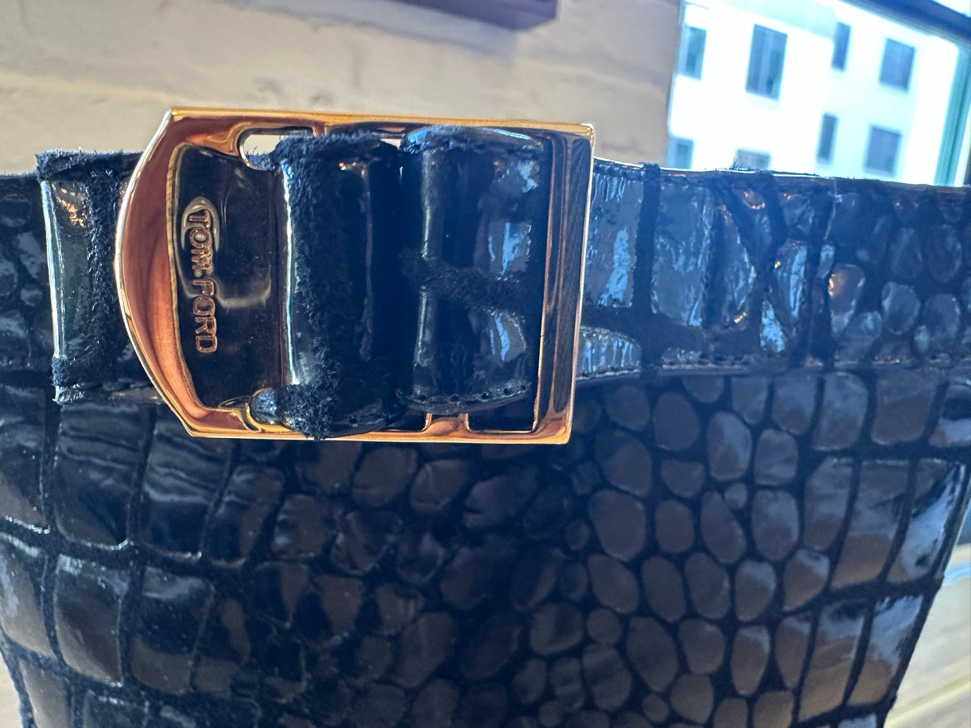 Tom Ford Black Croc Boots Buckle Detail